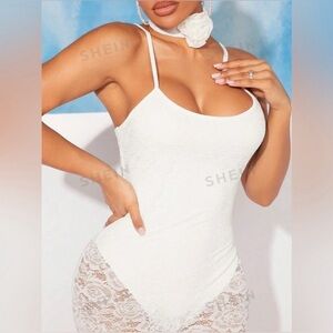 White Lace Dress French Style Elegant 3d Flower Neck, Small